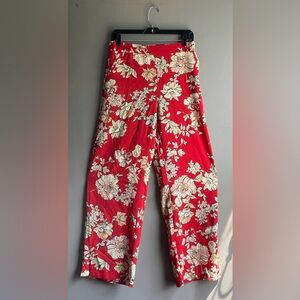 ZARA RED FLORAL PRINT HIGH WAIST FLOWING TROUSERS SIZE M 28 Boho Chic Whimsical